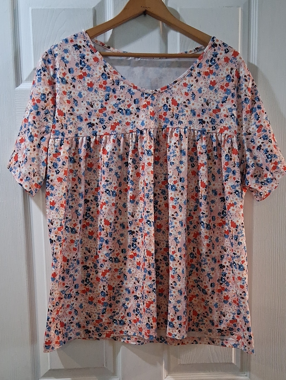 Women’s Cream Floral Babydoll Tunic with Blue & Coral Print